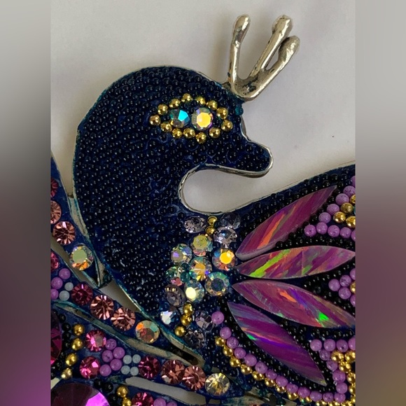 Purple Crystals Peacock Sterling Silver 925 Pendant & Earrings - Picture 6 of 12